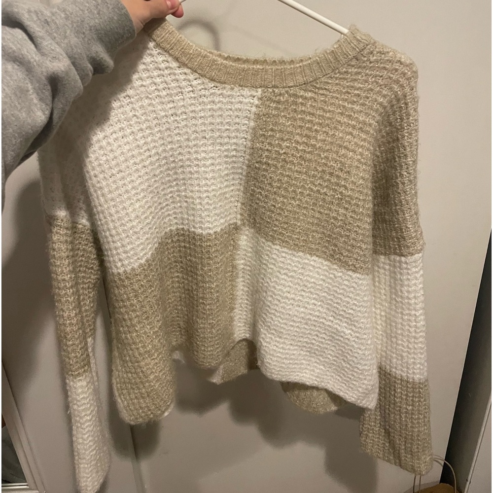 Tan and White Checkered Sweater